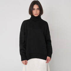 High Low Turtleneck Long Sleeve Sweater - Black