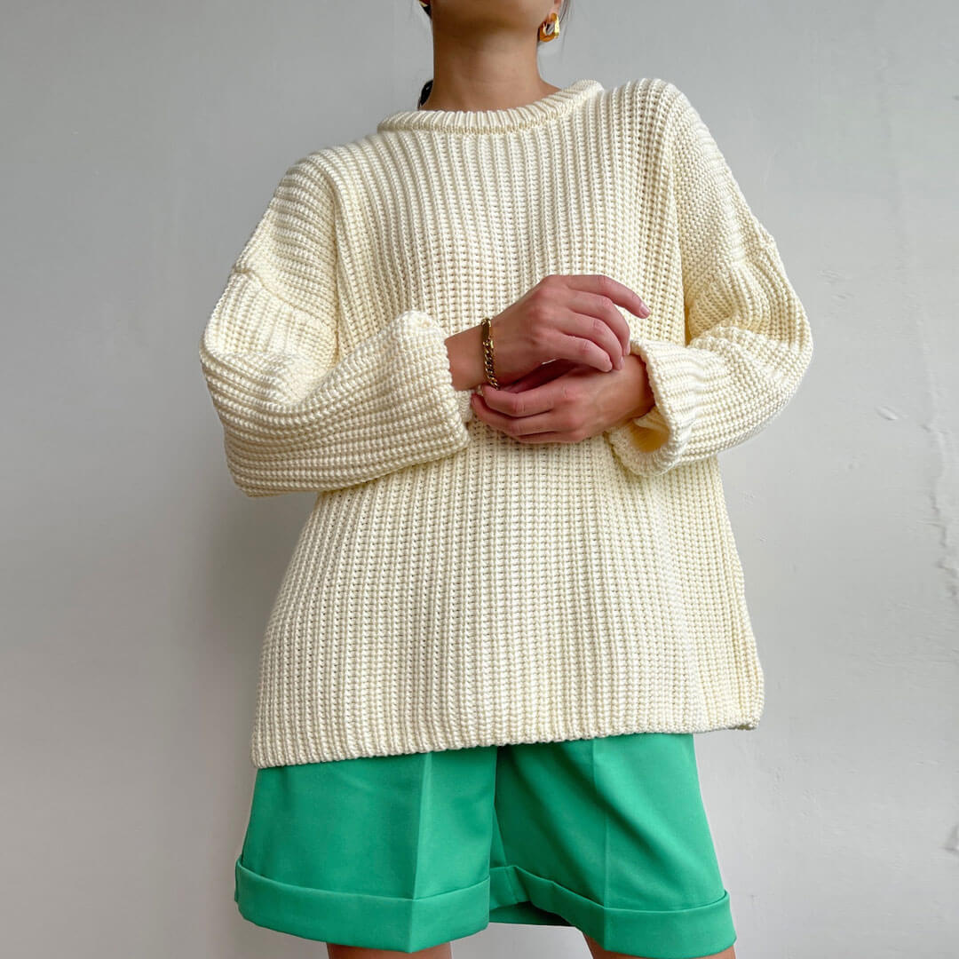 Candy Color Crewneck Pullover Sweater - Beige