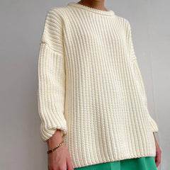 Candy Color Crewneck Pullover Sweater - Beige