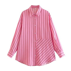 Gestreiftes Button-Down-Langarmhemd mit spitzem Kragen - Rosa