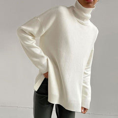 Long Sleeve Slit Trim Pullover Sweater - White