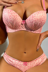 Pink Leopard Print Two-Piece Bra Panty Lingerie Set