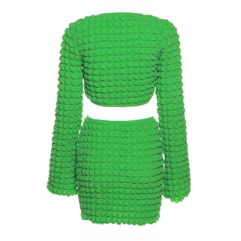 Conjunto a juego de minifalda ajustada con top corto fruncido y giro - Verde