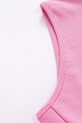 Pretty Ribbed High Neck A Line Sleeveless Mini Dress - Pink