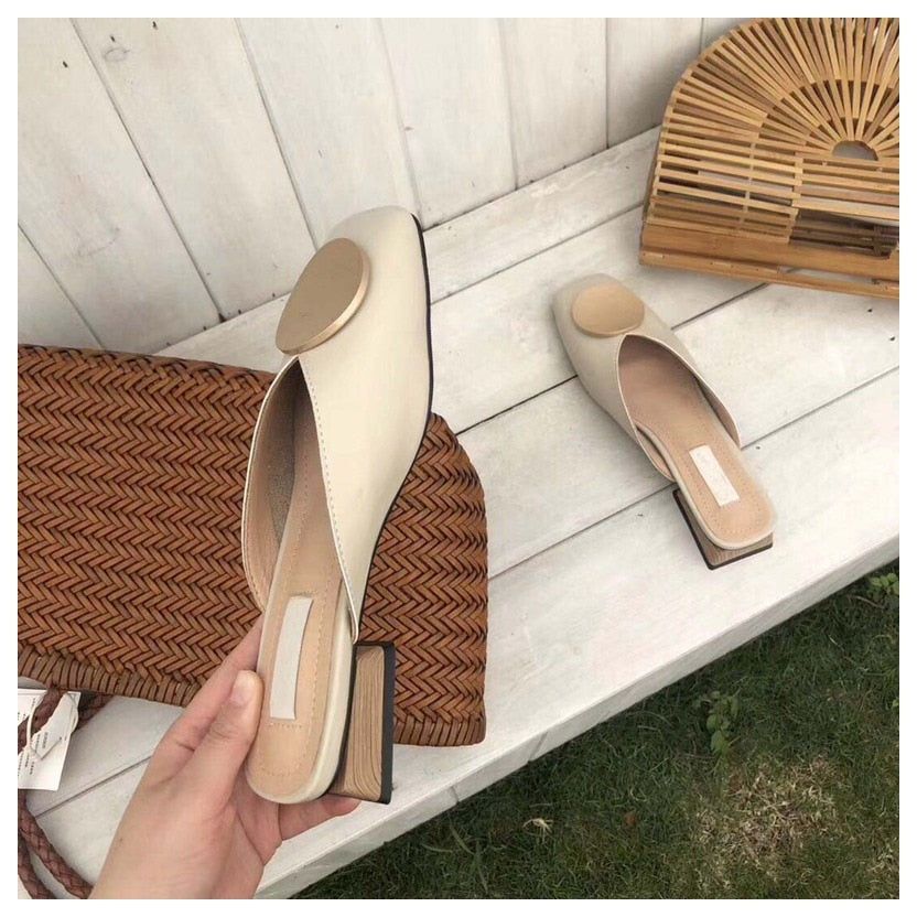 Zapatillas de tacón de madera con punta cuadrada Sunset