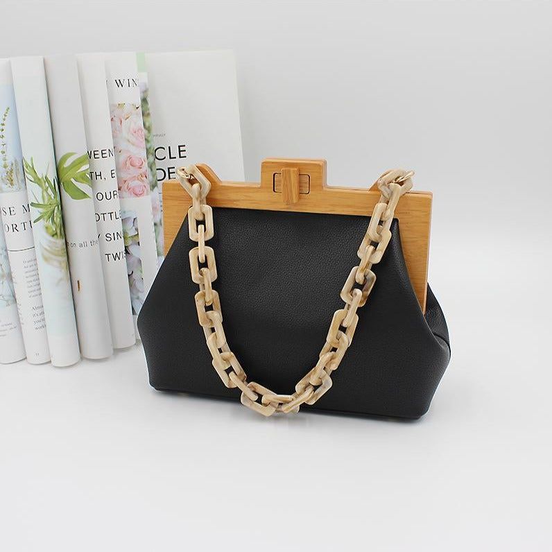 Bolso de hombro con cadena de madera de Sanso