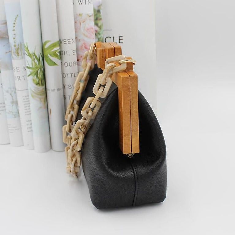 Bolso de hombro con cadena de madera de Sanso