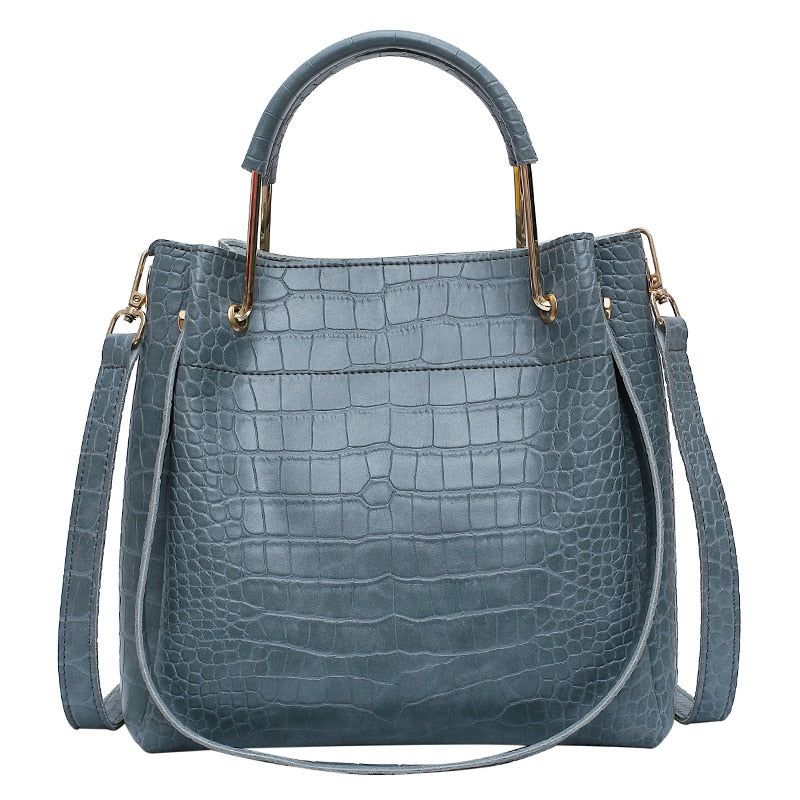 Greedent Crocodile Leather Pattern Bucket Bag