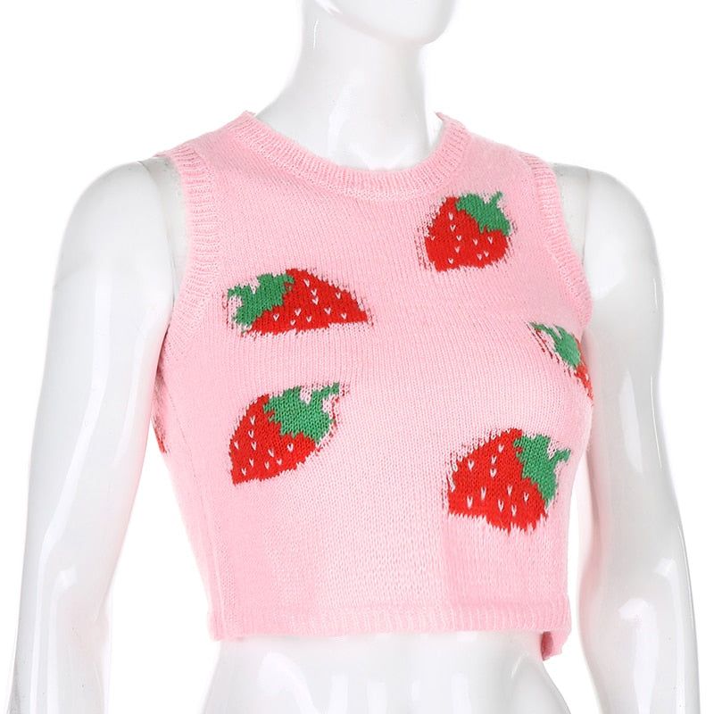 Strawberry Milkshake Cropped Knitted Vest