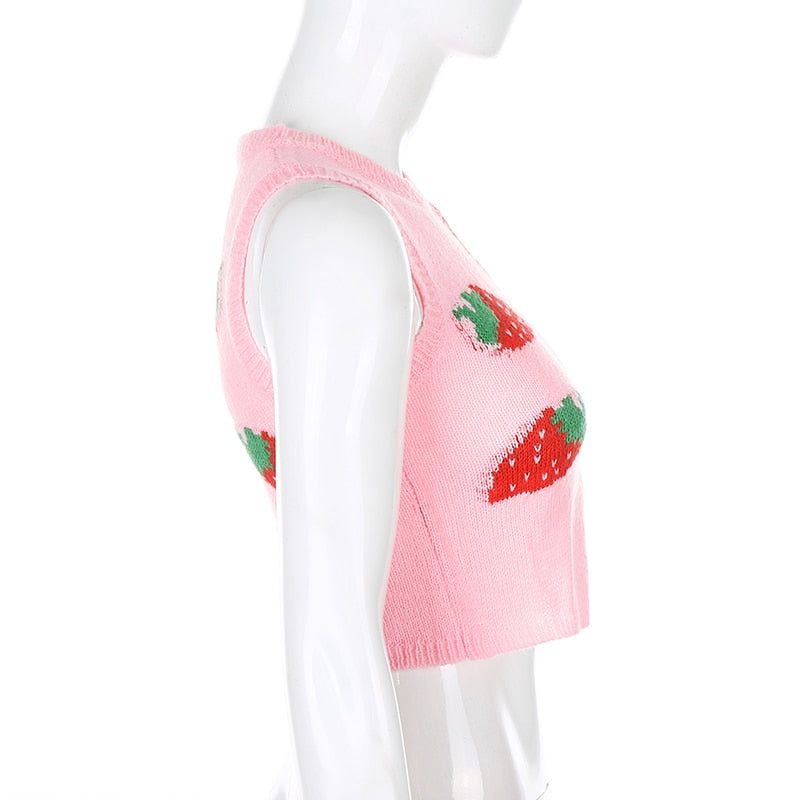 Strawberry Milkshake Cropped Knitted Vest