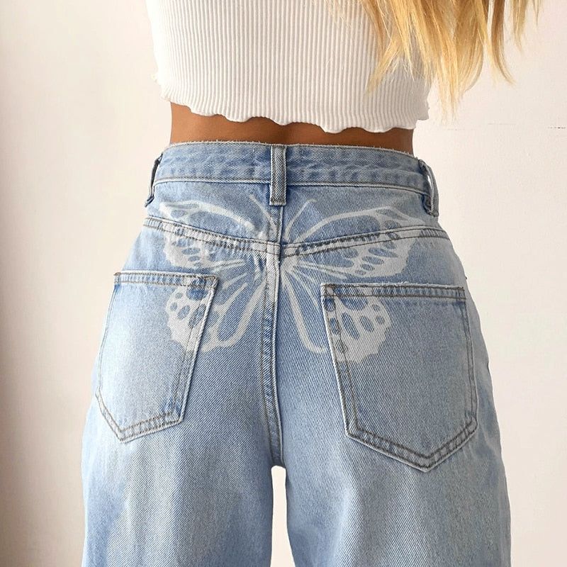Nikolett Butterfly Loose Straight Jeans