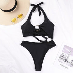 Kitty Ring Details Cut Out One-Piece Swimsuit