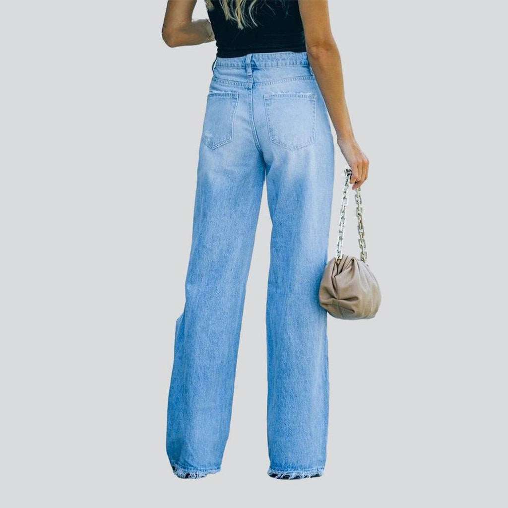 Wide leg women's distressed jeans