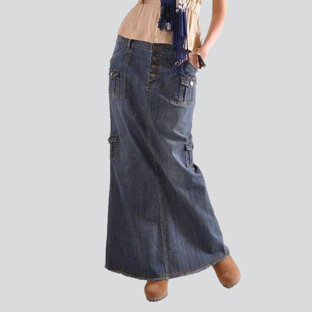 Women's cargo long denim skirt