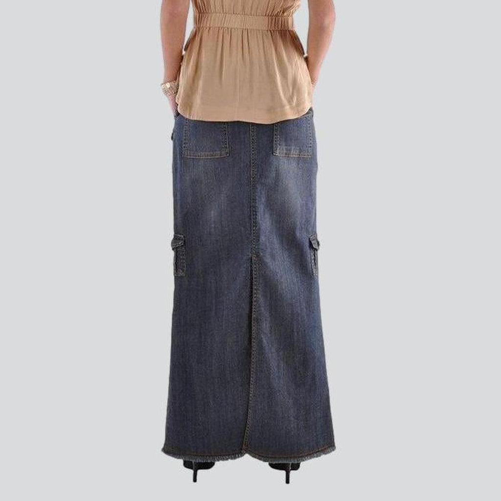 Women's cargo long denim skirt