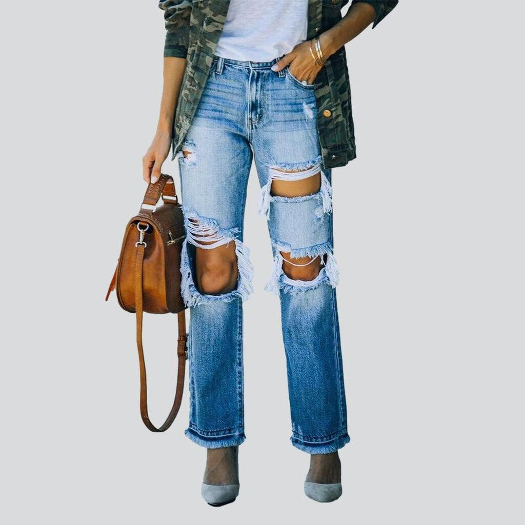 Wide leg distressed jeans