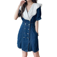 White collar short denim dress