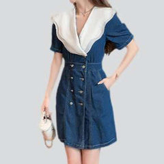 White collar short denim dress