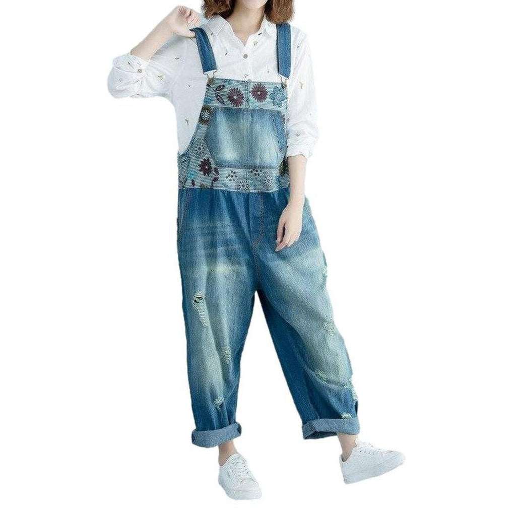 Washed baggy women's jeans overall