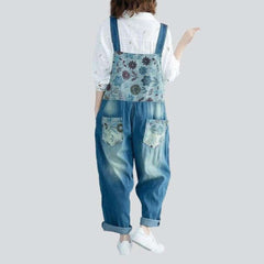 Washed baggy women's jeans overall