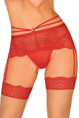 Red Lace Strappy Garter Belt With Thong