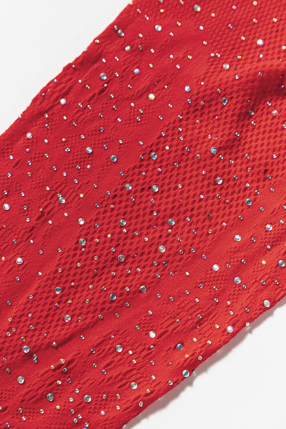 Medias de red de manga larga con diamantes de imitación rojos