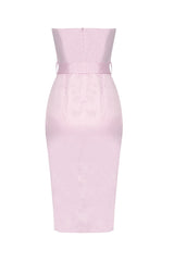 Rhinestone Sweetheart Strapless Satin Mini Cocktail Party Dress - Pink