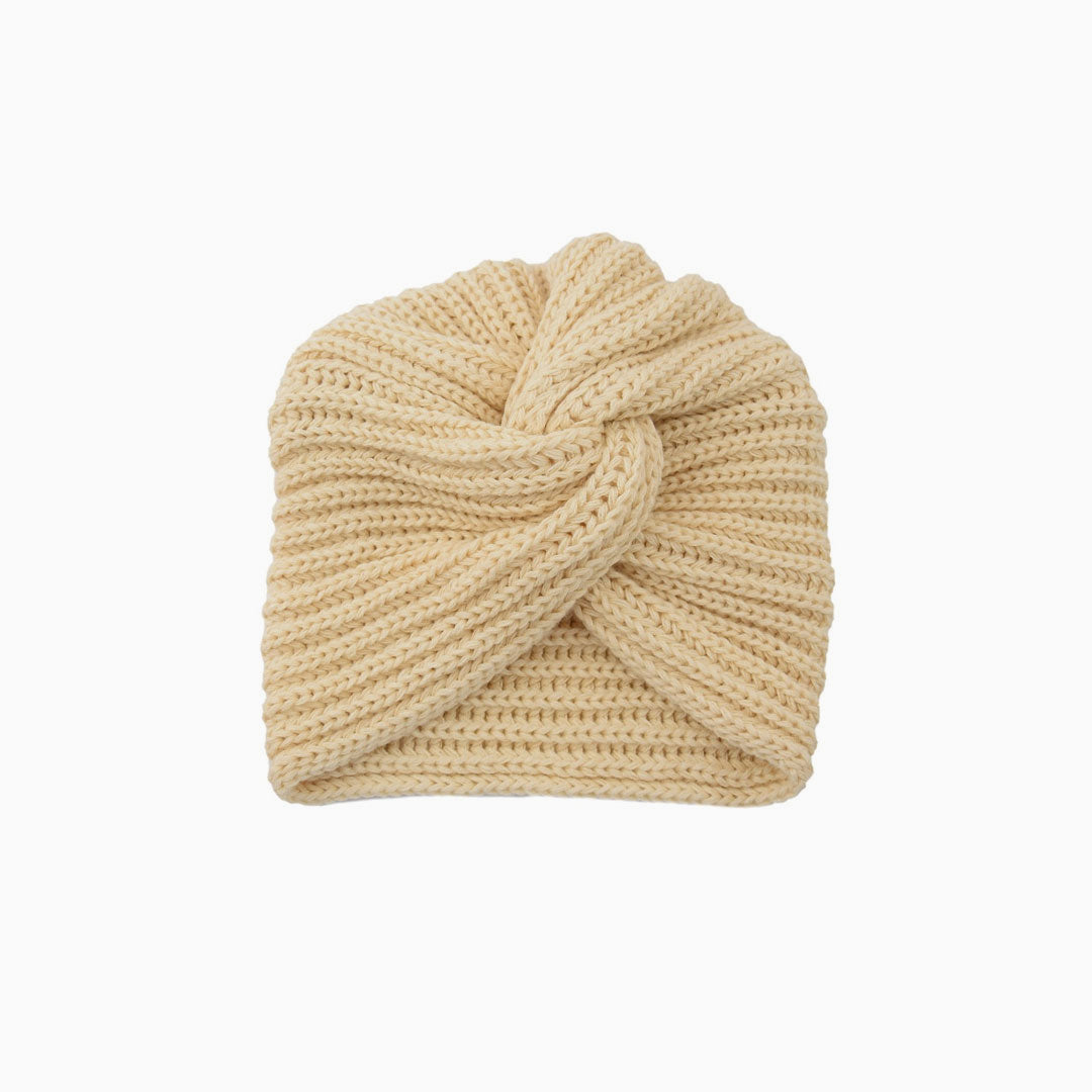 Cozy Me Up – Gerippter Winterturban in Soldi-Farben mit gedrehter Vorderseite