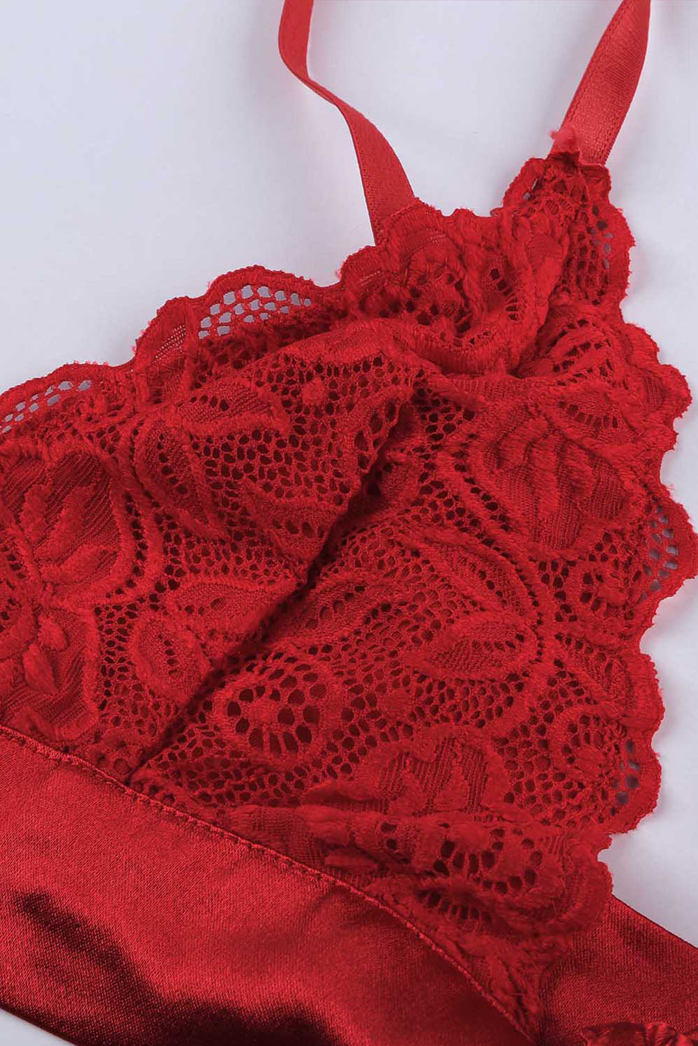 Conjunto de lencería bralette de encaje rojo de amor romántico