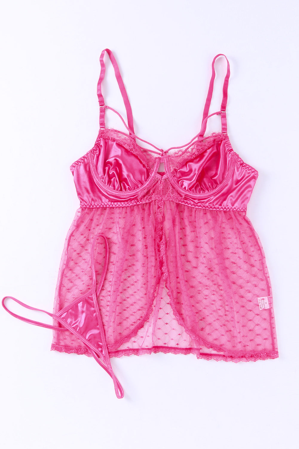 Conjunto de camisón babydoll con aros y tanga de color rosa