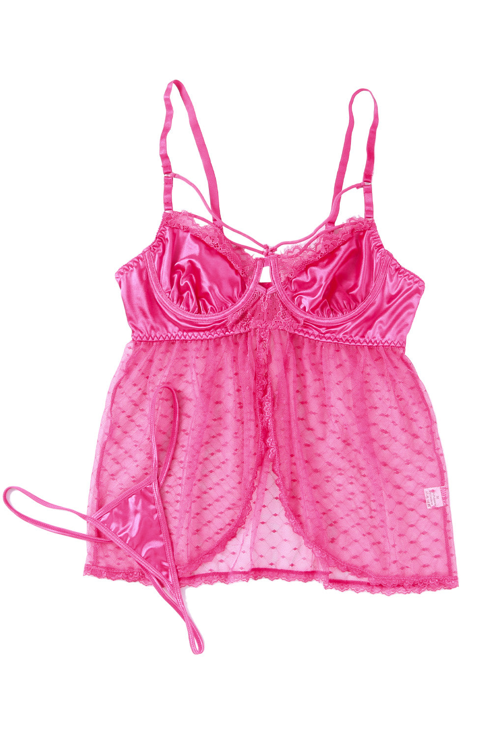 Conjunto de camisón babydoll con aros y tanga de color rosa