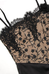 Vestido midi de fiesta con escote halter, encaje satinado y corsé en dos tonos - Negro