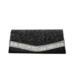 Strassverzierte strukturierte Clutch mit Klappe - Schwarz