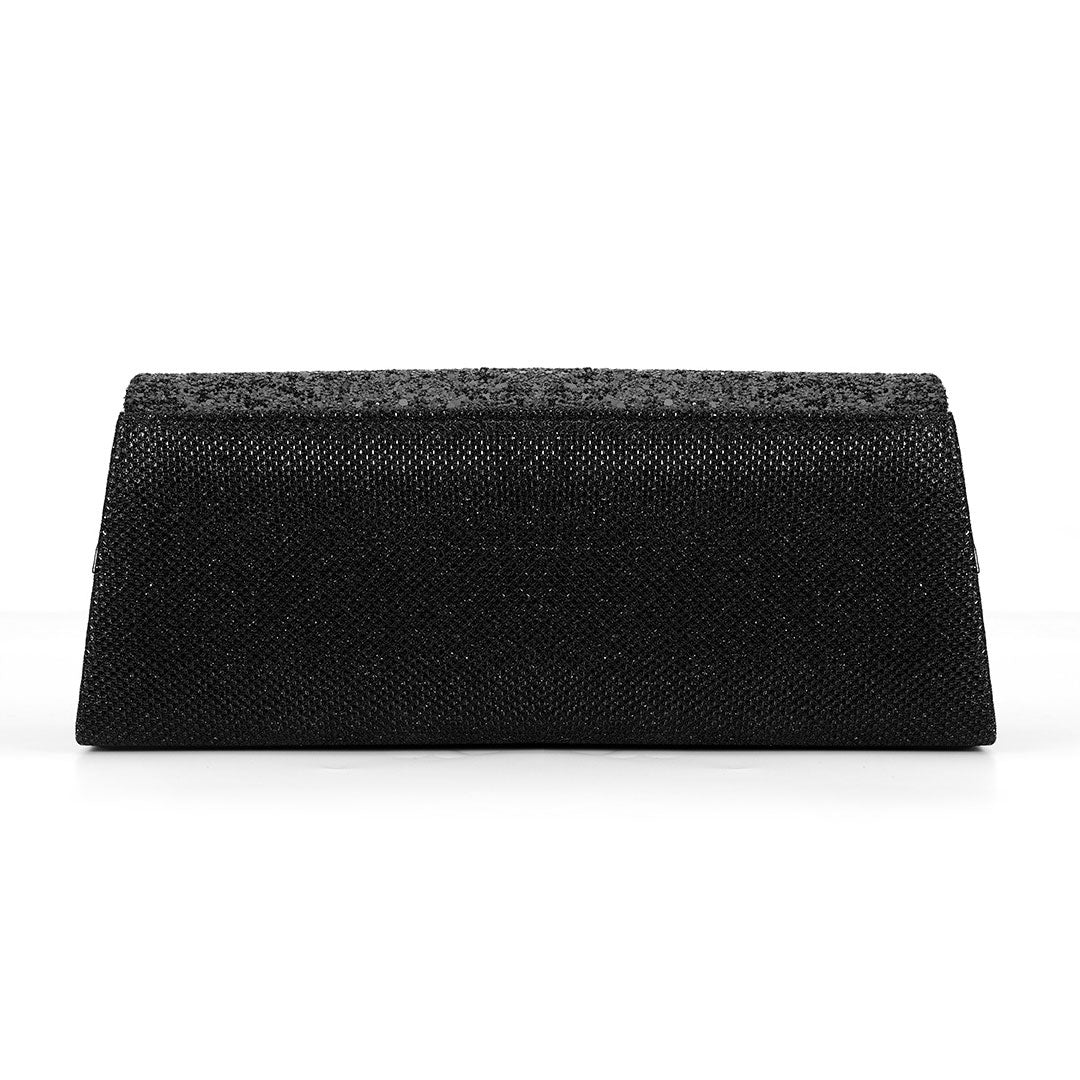 Strassverzierte strukturierte Clutch mit Klappe - Schwarz