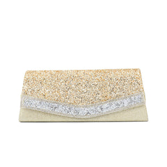 Rhinestone Embellished Textured Flap Clutch Evening Bag - Gold