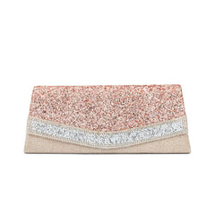 Rhinestone Embellished Textured Flap Clutch Evening Bag - Pink