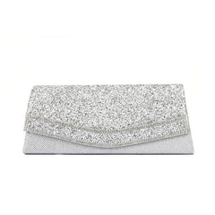 Rhinestone Embellished Textured Flap Clutch Evening Bag - Silver