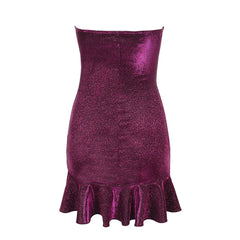 Vestido mini ajustado con volantes y fruncido - Morado