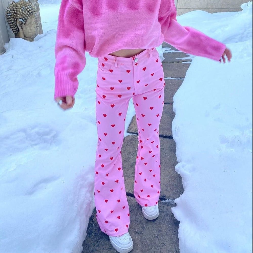 Henny Heart Print High Waist Pants