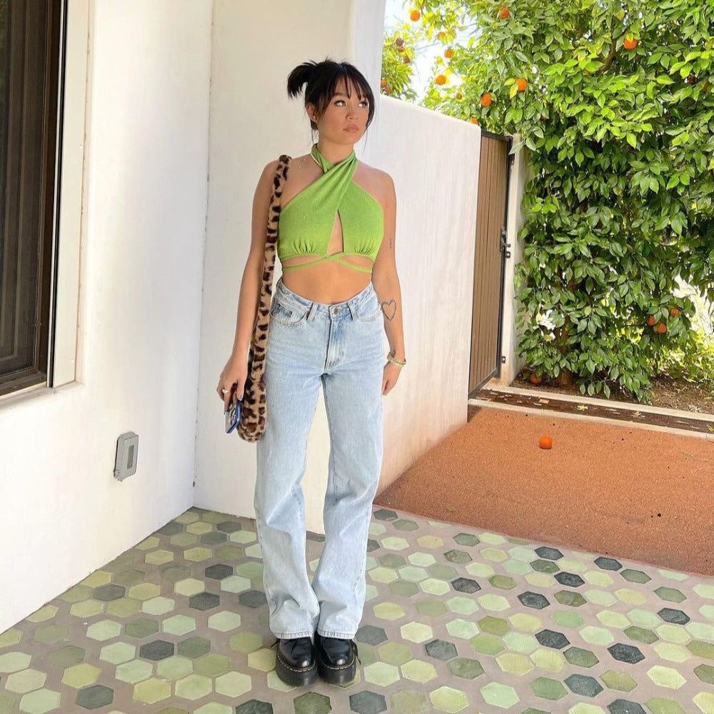 Febe Criss Cross Halter Crop Top