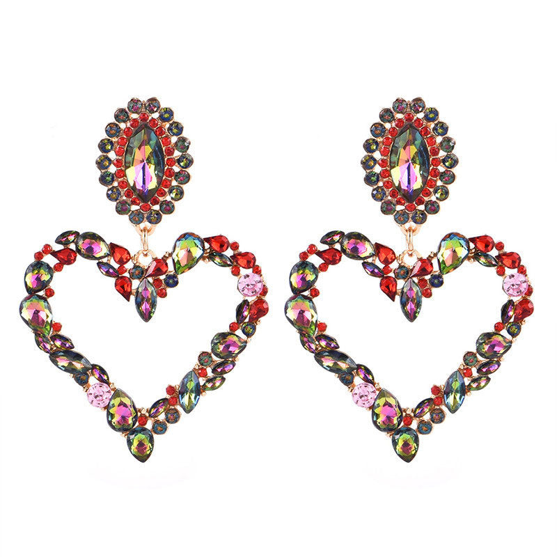 Pendientes colgantes con forma de corazón y diamantes de imitación - Multicolor