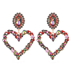 Pendientes colgantes con forma de corazón y diamantes de imitación - Multicolor