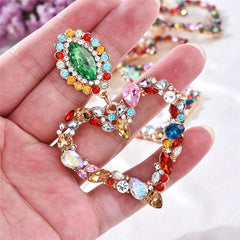 Pendientes colgantes con forma de corazón y diamantes de imitación - Multicolor