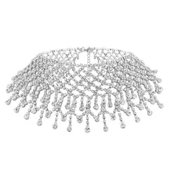 Statement-Halskette mit Strass-Kette und Fransen - Silber