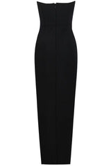 Sparkly Rosette Sweetheart Strapless High Split Formal Maxi Dress - Black