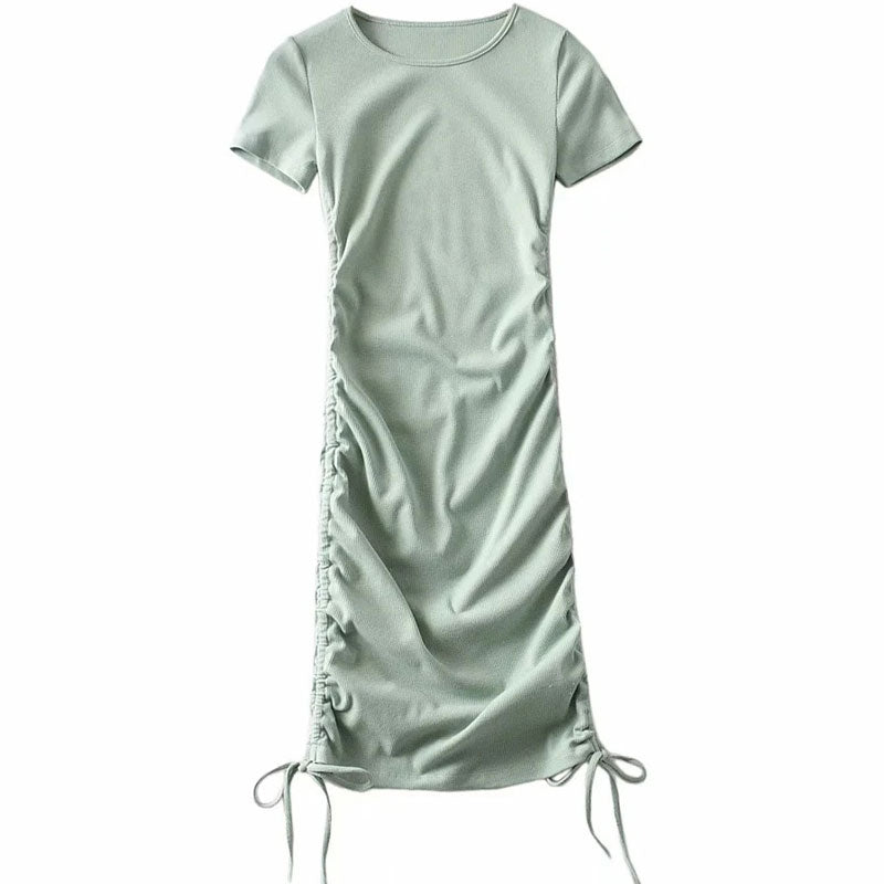 Drawstring Side Mini Dress - Sage Green