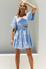 Swingy Smocked Cutout Summer Tiered Mini Sundress - Light Blue
