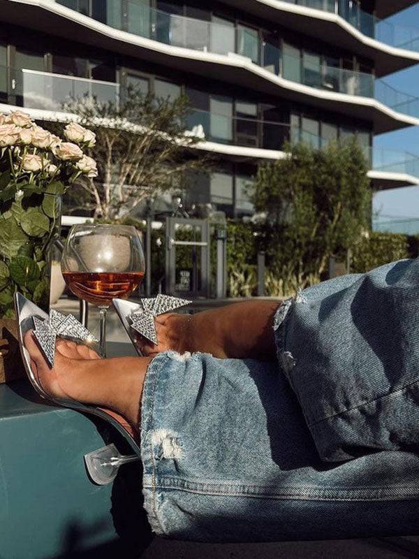 Rhinestone Butterfly Clear Heels