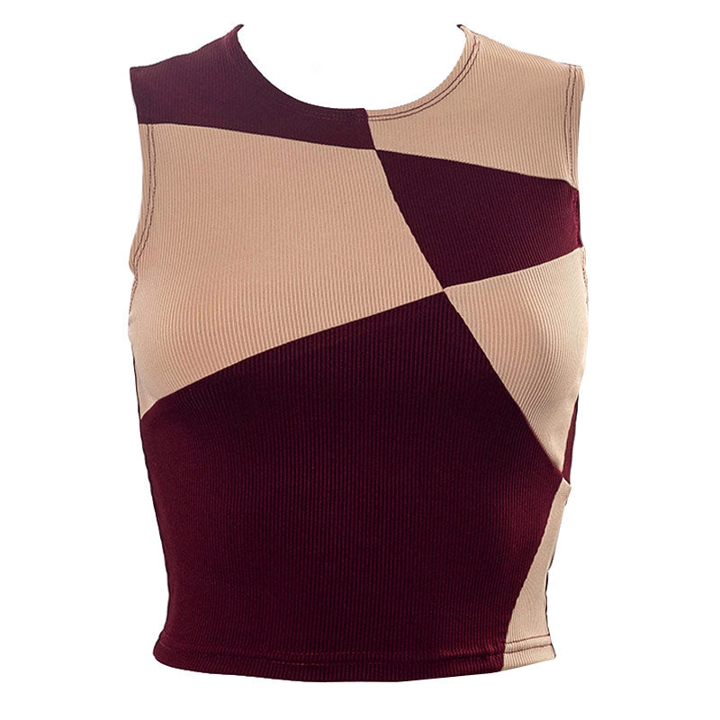 Geripptes Crop-Tanktop mit Rundhalsausschnitt und geometrischem Druck - Fuchsie