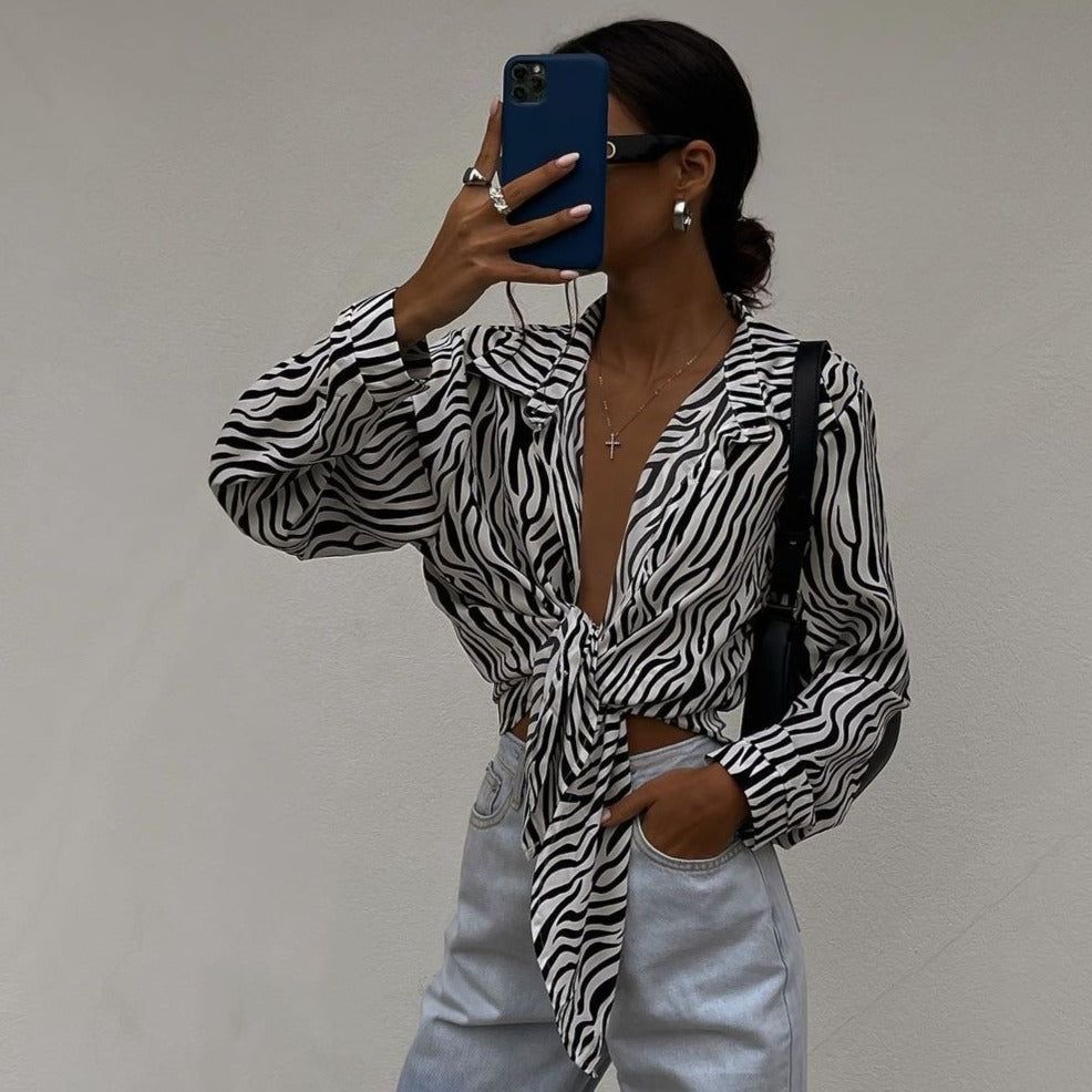 Jennica Zebra Pattern Long Sleeve Shirt